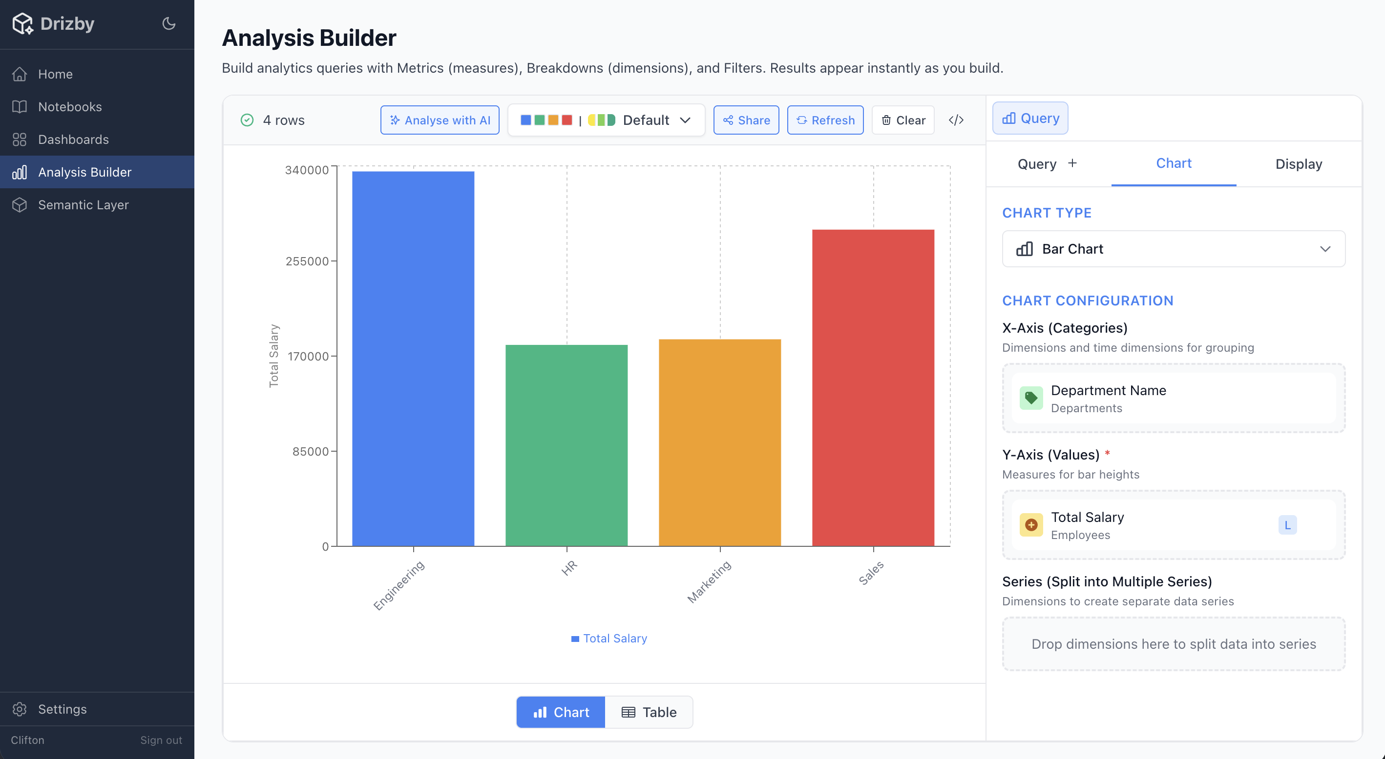 Analysis Builder - no-code query builder