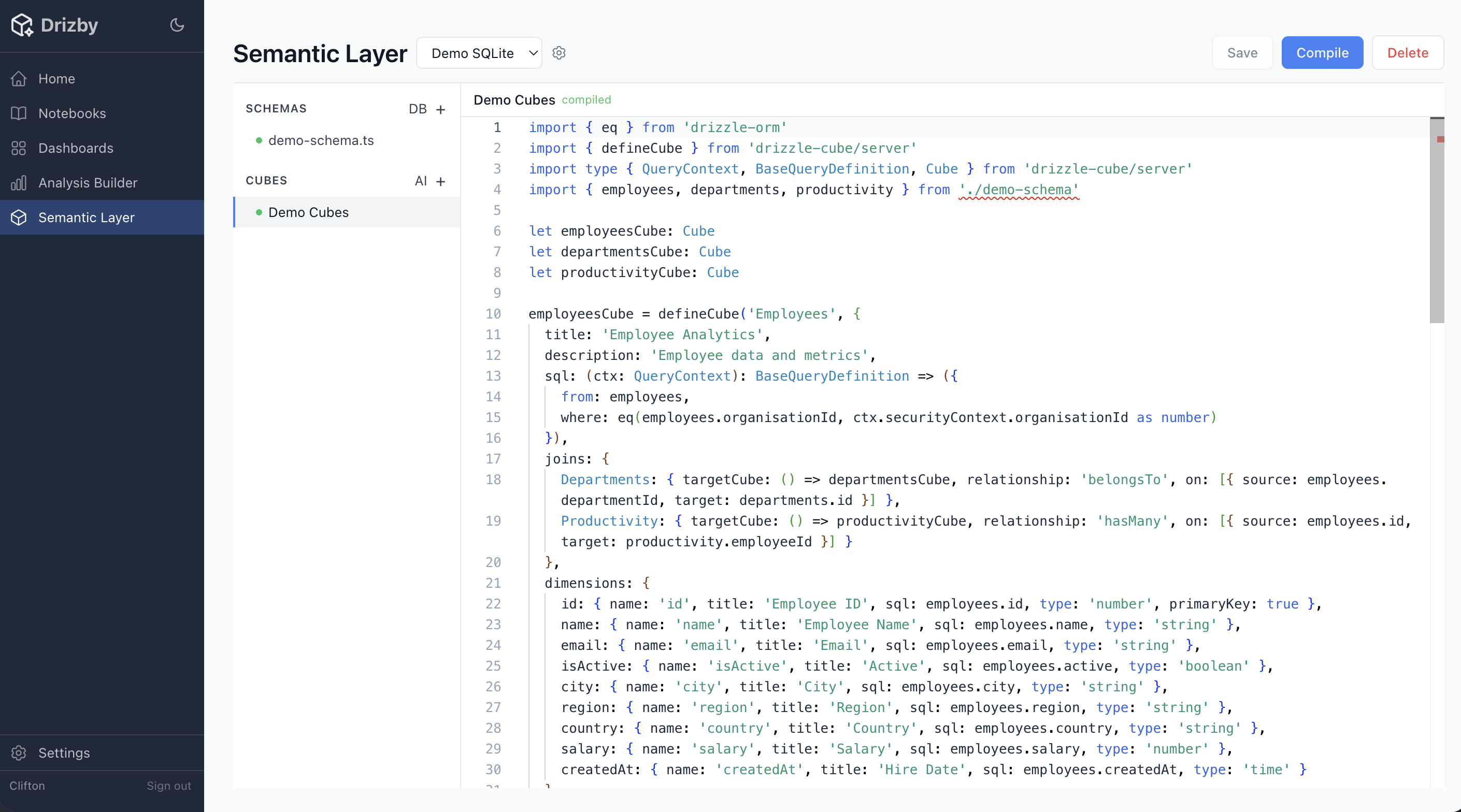 Semantic Layer - schema and cube editor