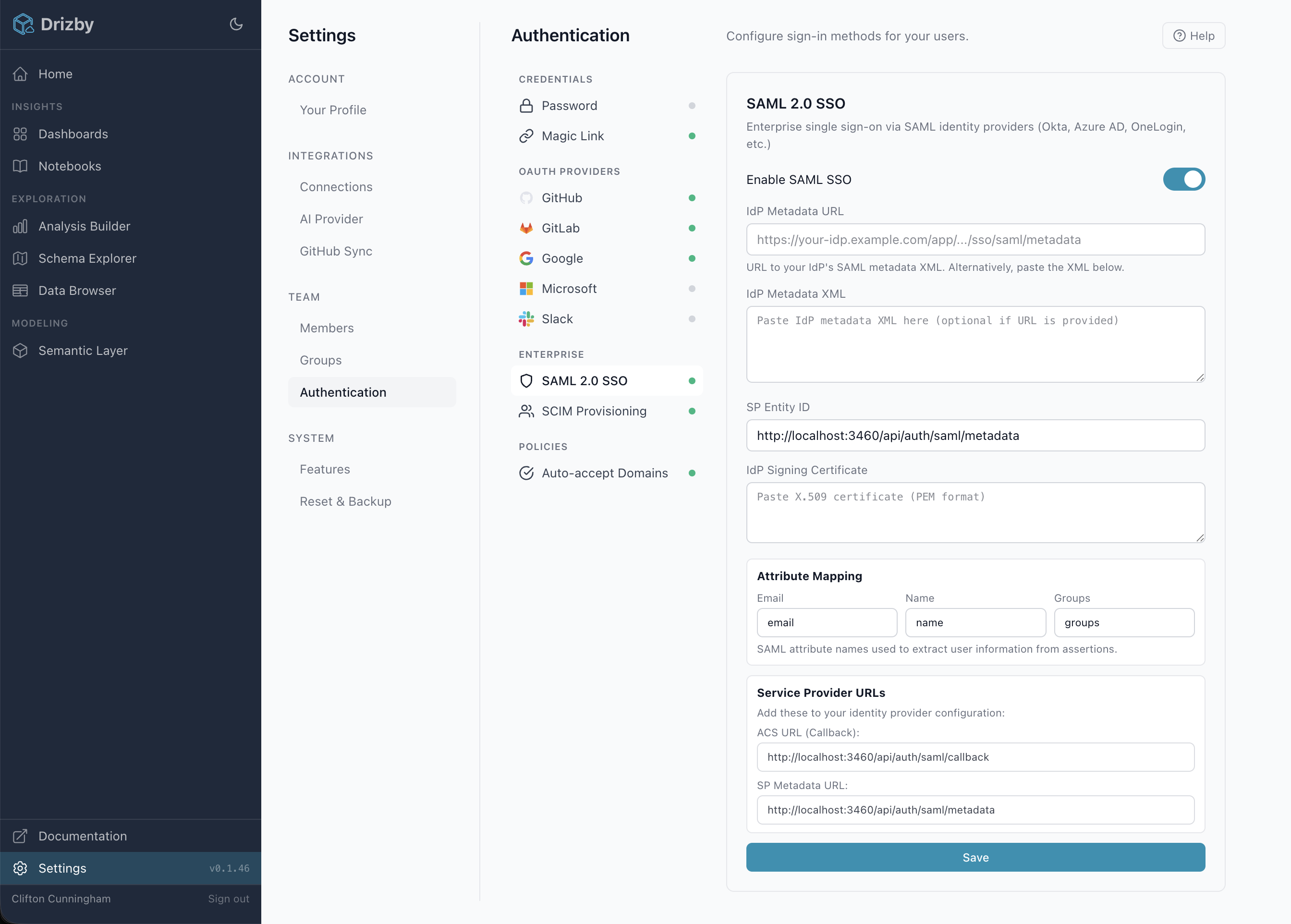 Authentication settings with SAML and SCIM