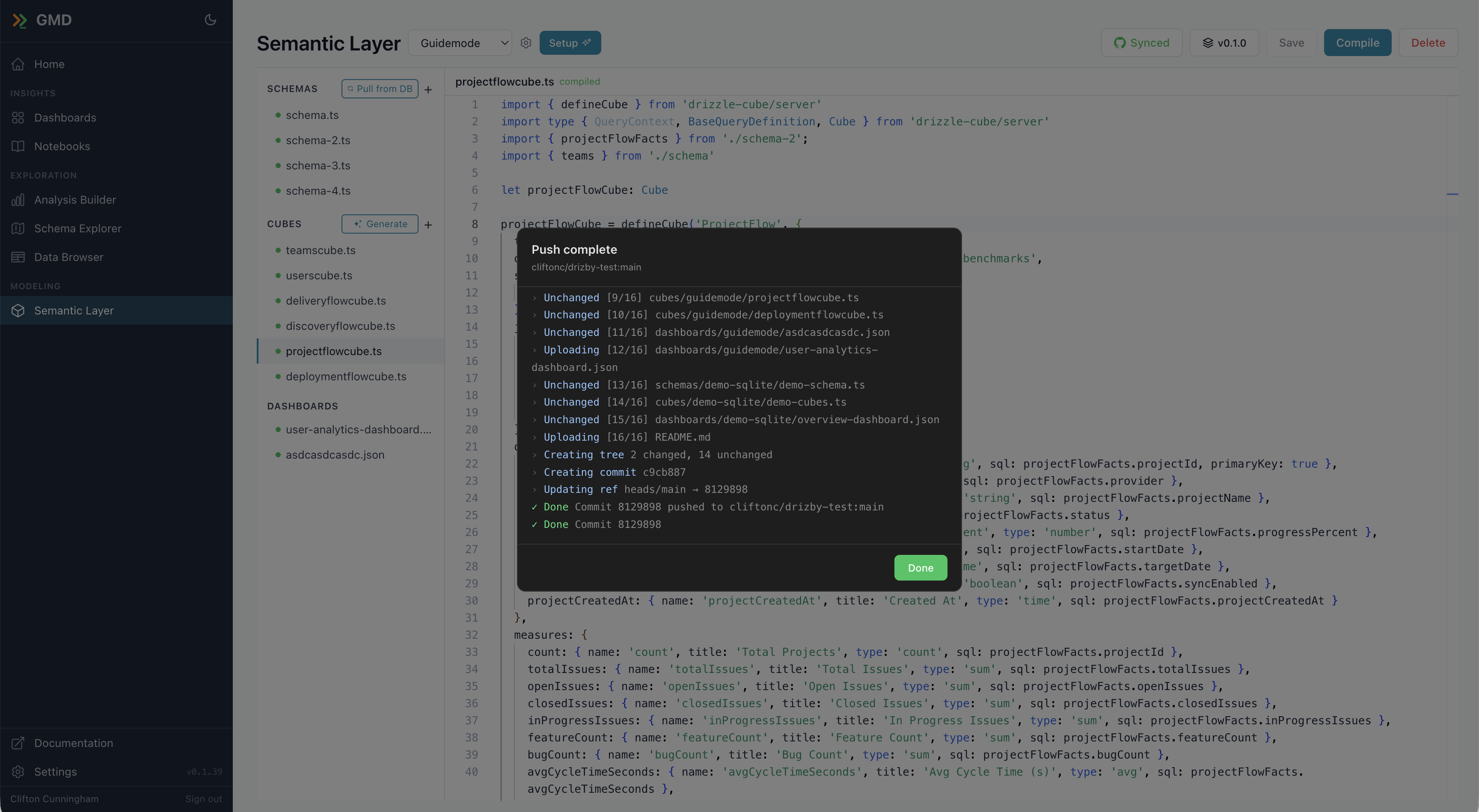 GitHub sync with push progress